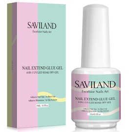 Saviland Nail Glue Gel - 4-in-1 UV Nail Glue Gel for Nails (Curing Needed), 15ML Professional Nail Glue for Acrylic Nails Nail Glue for Fake Nails Nail Glue for Press on Nails