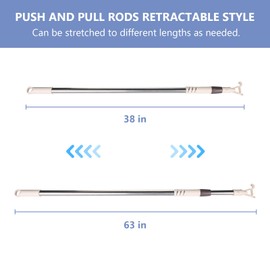 ZSTARR Tension Rod,Blinds Shads Push Pull Adjustable Drapery Rod with Hook for Skylight Cordless Window Blinds and Shades Easy to Pull The Shades Down and Up (Push Pull Rod, 38"-63")