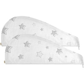 Handdraw Stars - Toalla de secado de cabello gris con botón, adecuada para todo tipo de pelo, toallas de microfibra para el cabello, paquete de 2