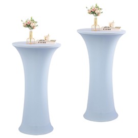Rakila 2 Pack 24x43 Inch Light Blue Fitted Round Cocktail Tablecloth Spandex Stretch Table Cover for Party, Banquet, Wedding