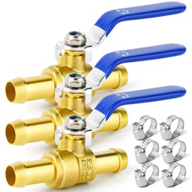 GASHER 1PCS 5/8 Inch Heavy-Duty Brass Barb Ball Valve With 2PCS Clamps 90 Degree Operating Handle