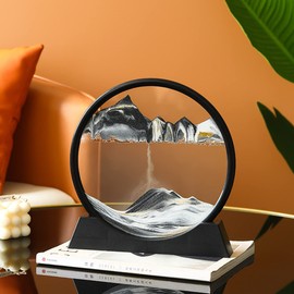 Arthink Moving Sand Art Picture in Motion Round Glass 3D Deep Sea Landscape, Dynamic Sand Art Sandscapes, Sensory Relaxing Desktop Table Decor Desk Decor Art Desk (7 inch, Black)