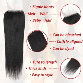 5x5 HD Lace Closure for Black Woman 16 Inches Straight Human Hair Closure Lace Closure 12A Brazilian Human Hair Closure Pre Plucked With Baby Hair 16 Inch Straight