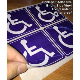 Outdoor/Indoor (4 Pack) 3.5" X 3.5" Handicap Disabled Wheelchair Symbol Window Door Bumper Sticker Decals - Back Self Adhesive Vinyl