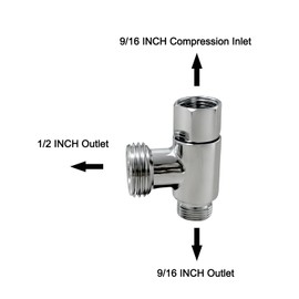 Chrome Bidet T Adapter, All Metal 3/8 X 3/8 X 1/2 Inch T Valve for toto Bidet, Connect to 3/8" Water Supply at the Wall or Floor Instead of 7/8" Toilet,1/2'' Water Supply Compatible with toto