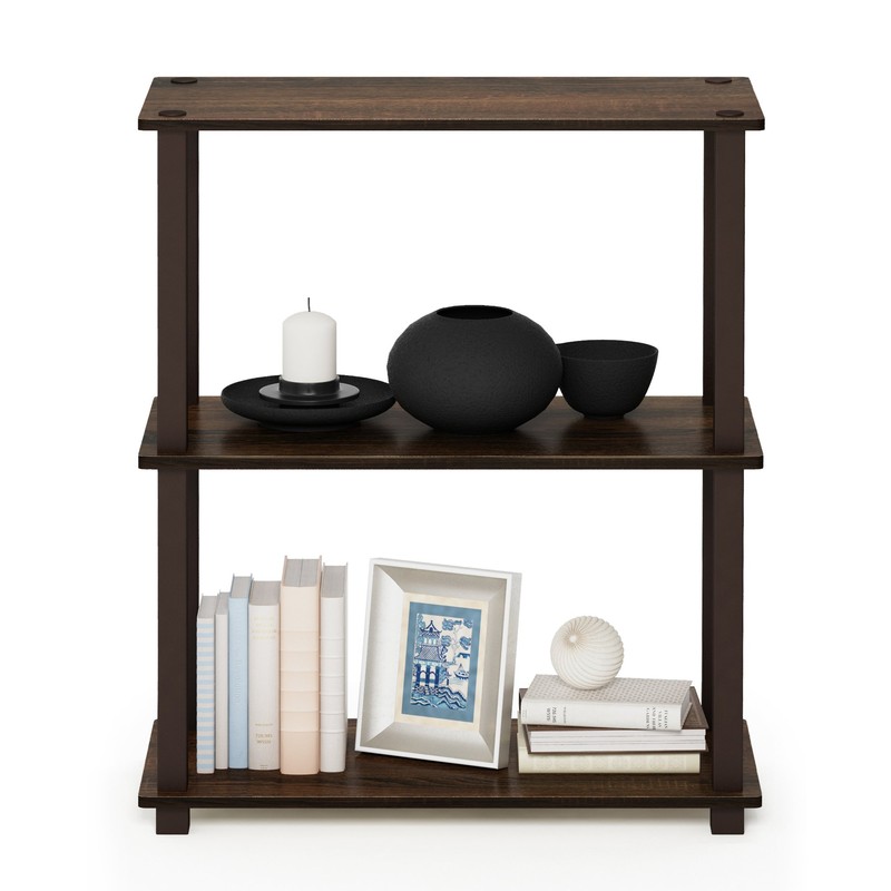 Furinno Turn-S-Tube 3-Tier Compact Multipurpose Shelf with Square Tube, Walnut/Brown