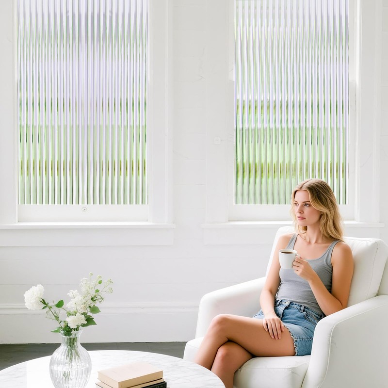 Beautyhero Window Privacy Film, Frosted Reeded Glass Cling with 3