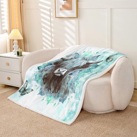 Erosebridal Safari Highland Cow Blanket for Kids Boys Girls Farm Animal Throw Blanket for Bed, Bohemian Mandala Fleece Blanket Teal Ombre Sherpa Blanket, Chic Butterfly Fuzzy Blanket