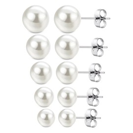 OQKAHIV 5 Pairs Faux Pearl Stud Earrings for Women Girls, Pearl Earrings, White Pearl Stud Earrings, Women's Stud Earrings, Pearl Earrings, Round Ball Pearl Earrings for Women, Hypoallergenic, Metal