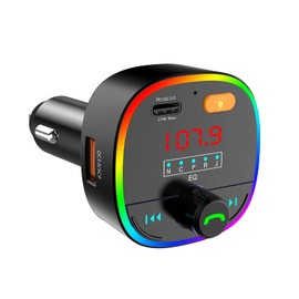 eppfun Bluetooth 5.0 FM Transmitter Car Adapter Bluetooth Transmitter for Car Radio, Hands-Free Function, QC3.0 2 USB-A Ports, Type-C, TF Card, USB Stick