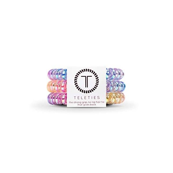 TELETIES - Spiral Hair Coils - Ponytail Holder Hair Ties for Women - Phone Cord Hair Ties - Strong Grip, No Rip, Water Resistant, No Crease Hair Tie Coils - 3 pack (Small, Eat Glitter for Breakfast)