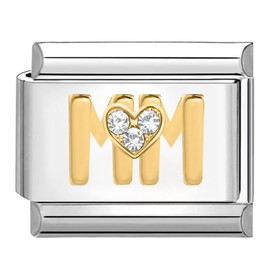 Quiges - 9mm Italian Style Charm Link Module Stainless Steel Gold Zirconia Mom for Italian Style Bracelets
