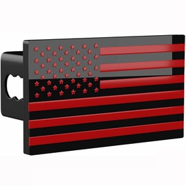 5"x3" American Black Flag Metal Hitch Cover (Fits 3" Receiver, Black and Red)