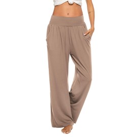 ZJCT Womens Yoga Sweatpants Comfy Loose Casual Wide Leg Lounge Joggers Pants with Pockets Khaki M