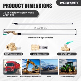 WODHMIEY Radiator Cleaning Wand 39 Inch – 4500PSI Stainless Steel Pressure Washer Radiator Flush Cleaner Tool with 6 Nozzle Fan Spray, Radiator Cleaning Hose Attachment, Flush Kit for Car Truck RV