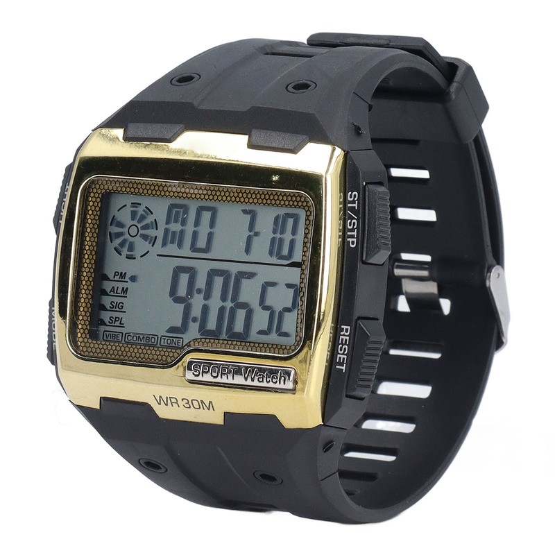 Digital Sport Watch Large Display LED Alarm Clock Shockproof 12/24