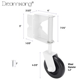 Gate Wheel Spring-Loaded Gate Caster Kit for Wooden PVC Fences, Heavy Duty Gate Helper Wheel, Outdoor Rolling Fence Gate Support Wheel Rollers Kit, 4.3-Inch, White (Left & Right) 2 Pack
