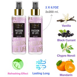 Infinix DeepFresh Body Mist Passion of Life - Pack of 2 (5.7 Oz each) – Long-Lasting Perfume Spray with Vanilla, Black Currant, Chypre Neroli & Mandarin