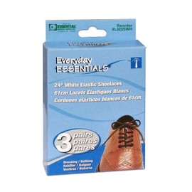 Essential Medical Supply Tie Once Elastic Shoelace 3 Pairs in One Pack, White, 24"