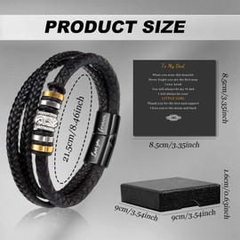 First Father's Day Gift from Daughter - Engraved Leather Bracelet with Magnetic Clasp - Adjustable Size - Black