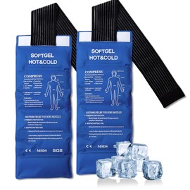 2 Compresas de Gel Frio Caliente Grandes, Compresas Frio y Calor 44x18cm con Banda Ajustable, Bolsa de Hielo en Gel Frio y Calor para Alivio de Dolor en Muscular, Articulaciones y Lesiones
