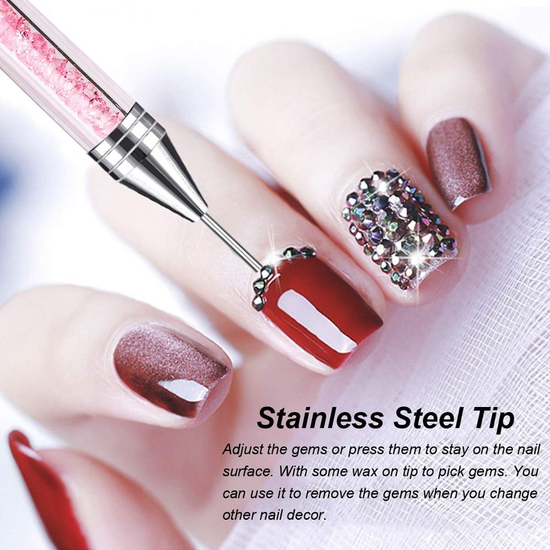 Dual-Ended Nail Rhinestone Picker Dotting Pen with Extra 2 Wax