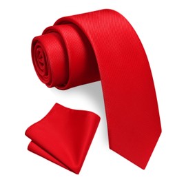GUSLESON Red Tie for Men Solid Formal 6cm Slim Skinny Necktie and Handkerchief Set For Wedding (0754-51)
