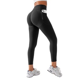 BRXL Butt Lifting High Waisted Yoga Leggings for Women, Tummy Control, No Front Seam, Pockets, Athletic, Workout, Gym Black