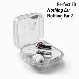 Geiomoo Silicone Case for Nothing Ear, Nothing Ear 2, Protective Cover with Carabiner (Clear)
