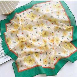 Lutesa Women's Scarf, Neckerchief, Square, Cotton Linen, Floral Pattern, Bag Decoration, Hair Ornament, 22.8 x 22.8 inches (58 x 58 cm), Spring & Summer, Office, Travel, pansy yellow