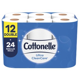 Cottonelle Ultra CleanCare Toilet Paper, 12 Double Rolls, Strong Bath Tissue (12 Double Rolls = 24 Regular Rolls)
