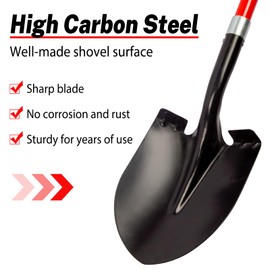 VNIMTI Heavy Duty Gardening Shovel, 56 Inch Round Blade with Fiberglass Handle (Red)