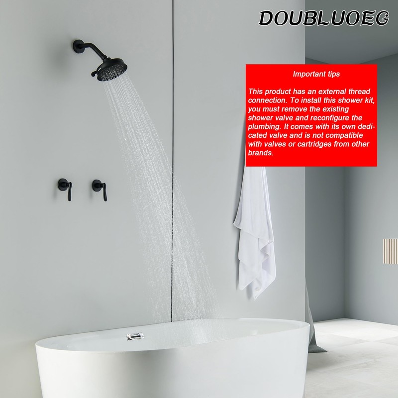 DOUBLUOEG 2 Handle Shower Faucet Set with 5 Setting Rainfall