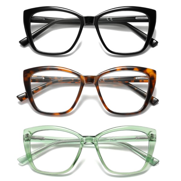 PUBOWT Oversized Reading Glasses For Women Cat Eye Blue Light