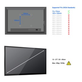 deleyCON Universal TV & Monitor Wall Mount 13 - 27 Inch (33-69 cm) - up to 25 kg & VESA 100 x 100 mm - Tiltable - Distance from Wall Only 36 mm - TV Monitor Mount