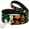 Buckle-Down Pet Leash - Justice League Superhero Logos CLOSE-UP Black