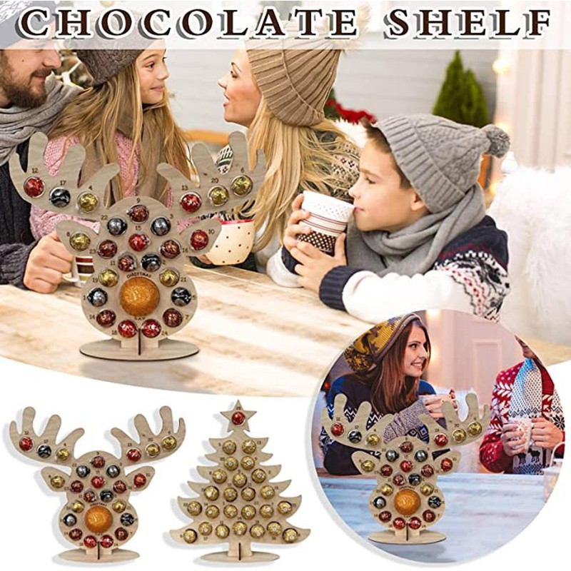 Wooden Advent Calendar Christmas Chocolate Stand Christmas Ornaments Party Decoration