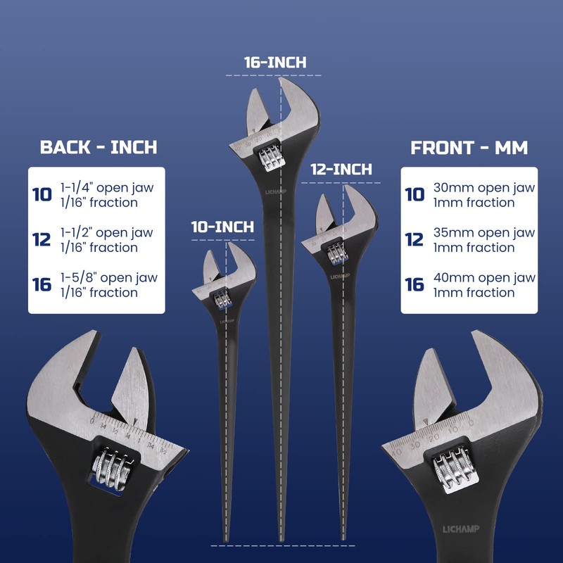 Lichamp 3-Pack Adjustable Construction Spud Wrench Set 10 12 16