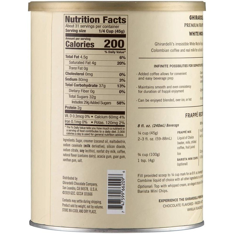 Ghirardelli Mix, White Mocha Frappe, 49.92 oz,(Pack of 1)