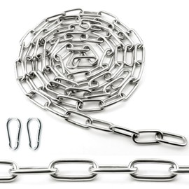 Ziamzra Chain Stainless Steel Chain 2 m 4 mm Stainless Steel Chain Sold by the Metre Hanging Safety Spools Link Chain Round Steel Chain with Carabiner for Dog Chain Swing Chains Anchor Chain Hanging