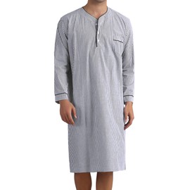 Lars Amadeus Striped Nightshirts for Men's V-Neck Button Front Long Sleeve Stripes Sleep Shirts Small Black