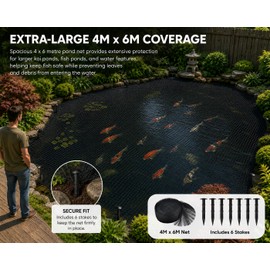 1ABOVE Koi Pond Netting Kit – 4 x 6m Heavy Duty Black Fine Mesh Pond Cover with 6 Stakes, UV Resistant Woven Netting, Protects Koi Fish from Herons, Birds, Cats & Predators, Leaf & Debris
