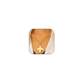 wsycoo Chunky Cross Necklace for Women Gold Statement Cross Pendant Necklace Layered Hammered Chunky Necklaces Vintage Thick Chain Necklaces Trendy Jewelry for Women