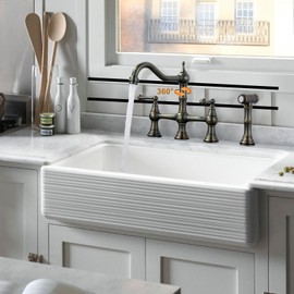 Bridge Kitchen Faucet with Side Sprayer, WOWOW Solid Brass Kitchen Faucet for Sink 4 Hole Antique Bronze Kitchen Sink Faucet, Two Handle 8 Inch Centerset Bridge Faucet Victorian Style