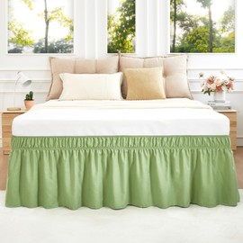 Sage Green Queen Size Bed Skirt 14 Inch Drop, Elastic Wrap Around Dust Ruffle Bed Skirting Easy to Install, Adjustable Tailored Bedskirts Fade & Wrinkle Resistant