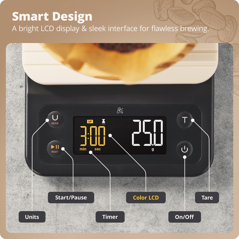 Greater Goods Coffee Scale with Timer – 0.1g Precision Digital