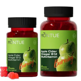 Montue Apple Cider Vinegar Gummies B12 Multivitamin,ACV Supplement Gummy Vitamins,Vegetarian Supplement for Women & Men,Non GMO,Support Normal Energy Levels & Gut Health 60 Gummies (90)