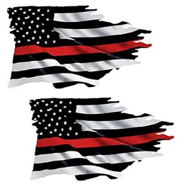 Thin RED Line Tattered Flag Sticker 2 Pack