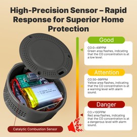 MOES Portable Carbon Monoxide Detector, Travel CO Detector, Mini Size Temperature/Humidity/CO Detector 3 in 1, 144 Hours, 1000 mah Battery, Alarm Sensor for Outdoor Camping,RV Car Indoor (Grey)