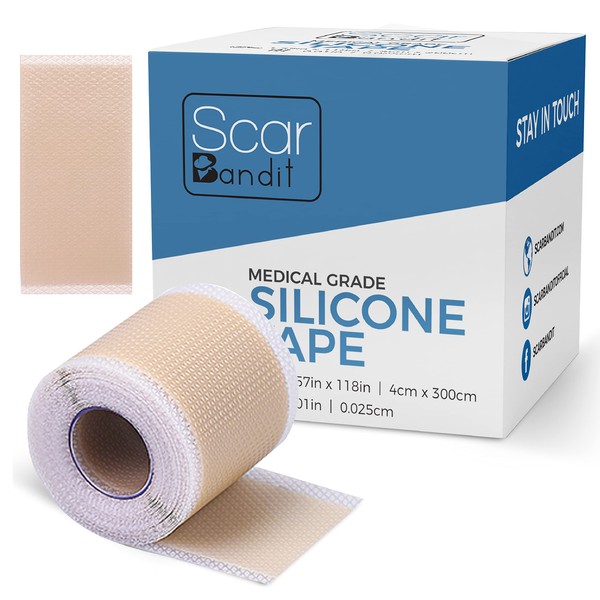 Silicone Scar Sheets - Keloid Scar Removal Treatment. Medical Grade Scar Patches for Scar Reduction on Pregnancy & Surgery. Flexible, Waterproof & Thicker (118in 0.25mm) Silicone Strips by Scarbandit